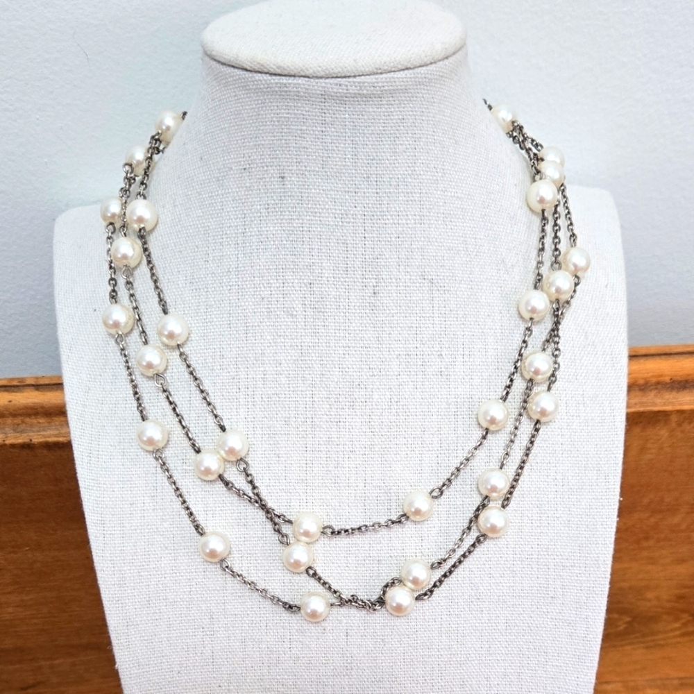 Carolee Three Strand Faux Pearl Chain Necklace